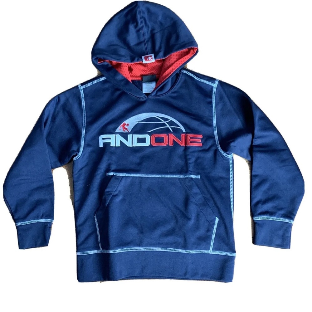 Boys And One Hoodie Sweatshirt Basketball Pull Over Embroidered Blue Red 4/5